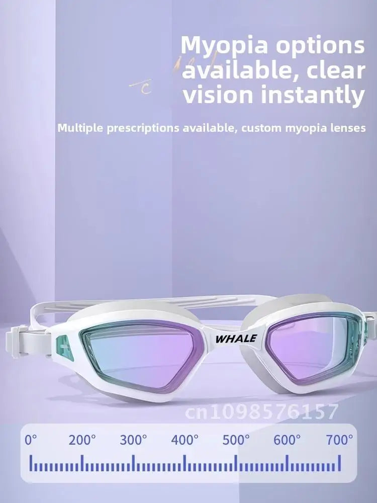 Whale Nano HD Swimming Goggles Anti-Fog Waterproof Myopia Removable Lenses Suitable for Men & Women Shiny and More Colors